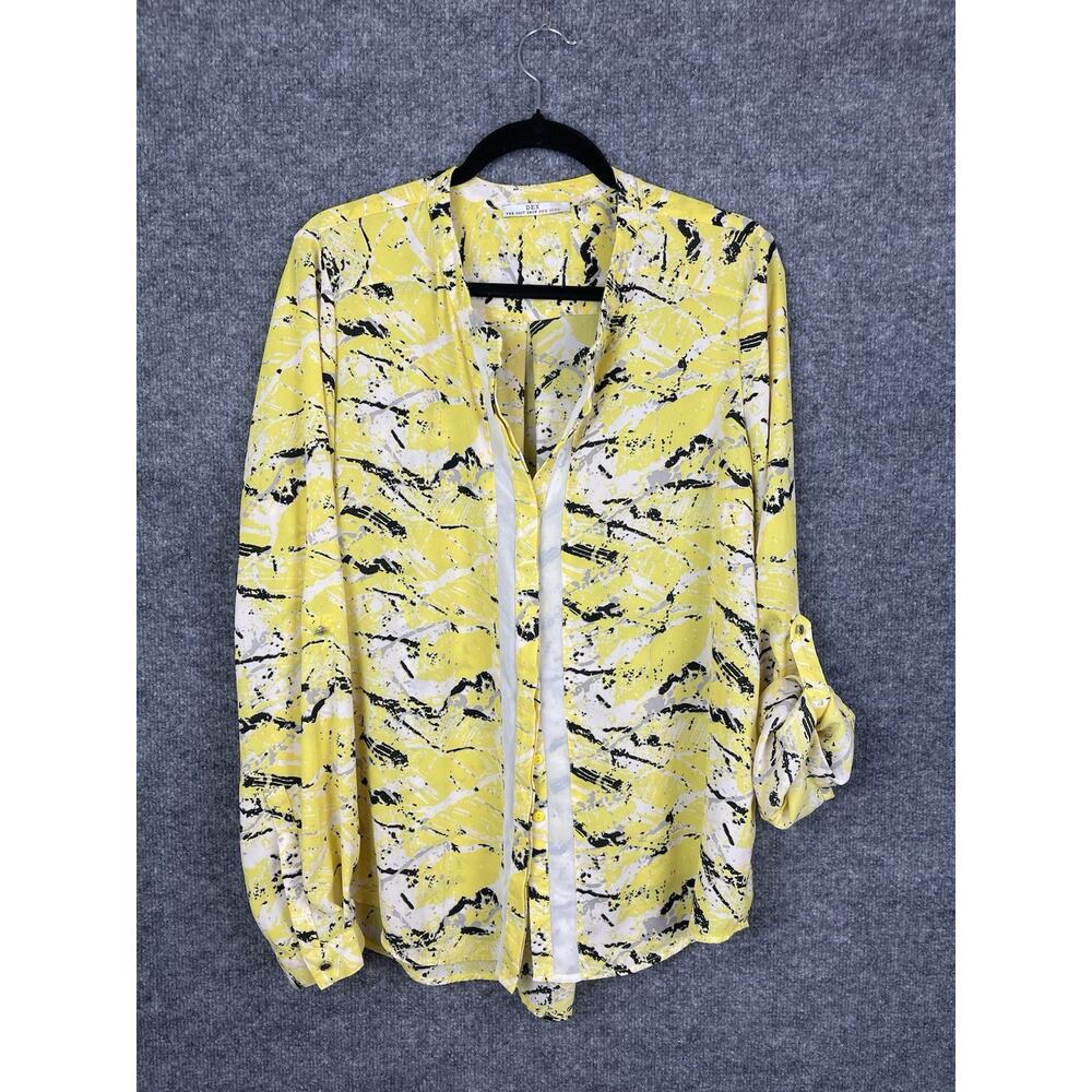 DEX Top XL Whight, Yellow Button Down Long-Sleeve Roll-tab
